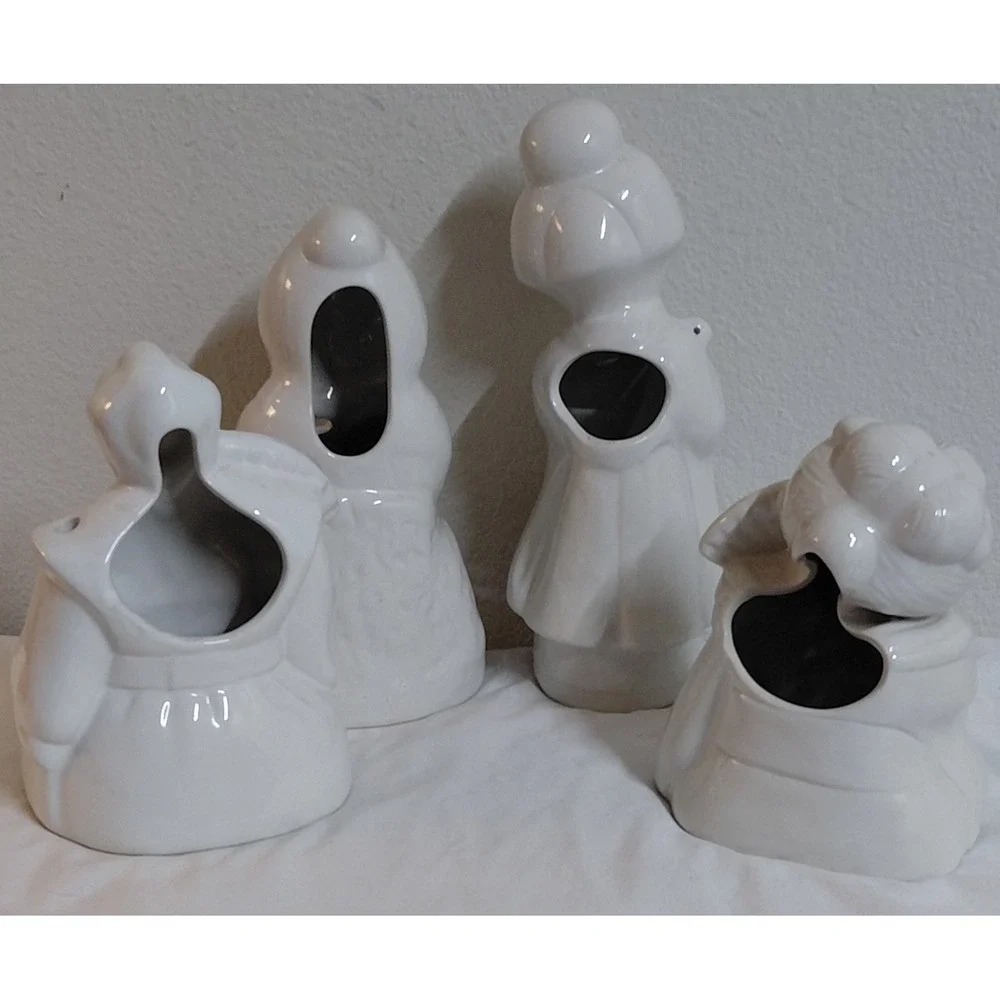 Vintage White Ceramic Tiki Mug Lot of 4 - Benihana Style Japanese Figurines
